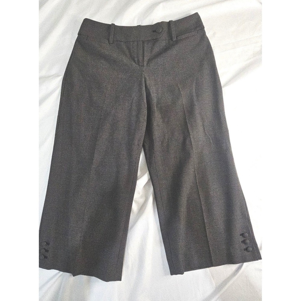 Ann Taylor Womens 0 Black White Houndstooth Cropped Wide Leg Dress Pants Button